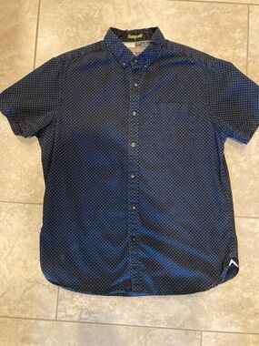 Denim & Flower Navy Short-Sleeve Button-Down with White Micro Dots